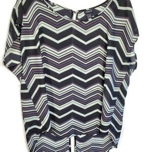 Torrid Blouse Womens Plus Size 1X Open Back Chevron Stripe Gray Black High Low